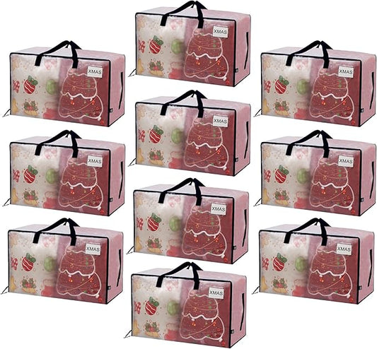 VENO 10 Pack Clear Extra Large Moving Bags & Storage Totes, Heavy Duty Organizer with Reinforced Handles & Strong Zippers for Clothes, College Dorm Essentials, Moving Supplies