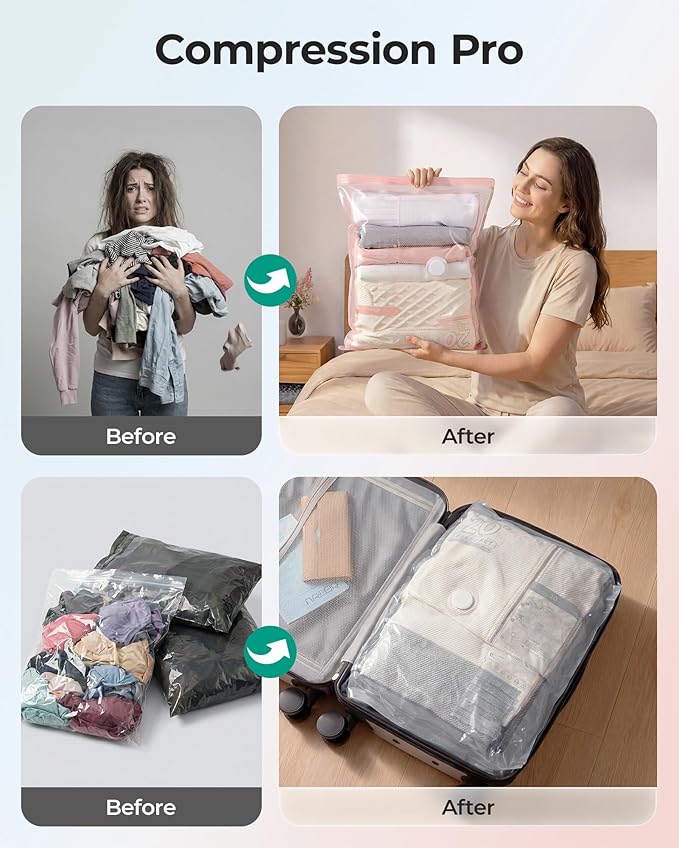 BAGSMART Vacuum Seal Storage Bags for Clothing Travel, 21 Pack Travel Essentials Bundle includes Laundry Bag & Waterproof Shoe Bag & TSA Approved Toiletry Bag, Hand Pump Included