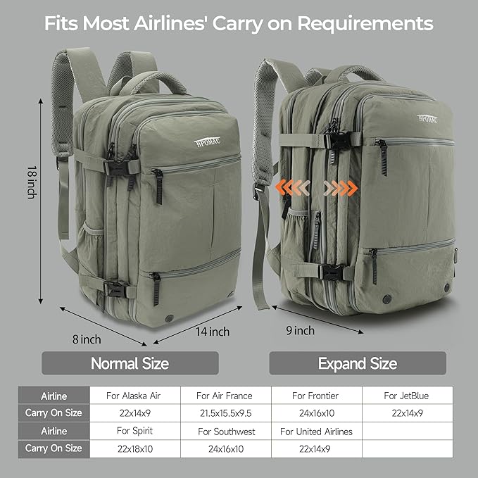 Vacuum Compression Backpack, Carry-On Size Travel Backpack with Vacuum System and Pump, Expands to 55L Packing Capacity, Fits 17” Laptop & 5–7 Days of Clothes, Water-Resistant Compression Backpack