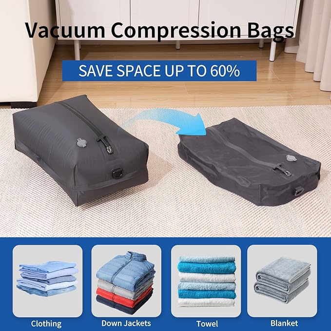 Vacuum Travel Bags, Travel Vacuum Bags for Luggage, IP67 Waterproof, Saving 60% Space, Suitable for Luggage Organization During Travel, Business Trips, Camping(1pc Gray)