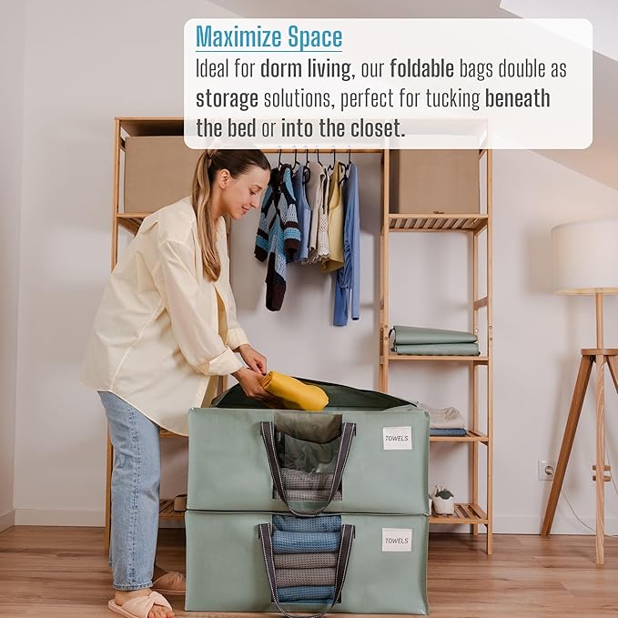 VENO 4 Pack Heavy Duty Moving Bags, Packing Bags with Clear Window, Alternative to Moving Boxes, Storage Bins for Clothes, Blankets, Comforters, College Dorm Essentials (Shiny Light Green, 4 Pack)