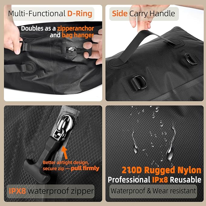 LONGHIKER Travel Vacuum Bags with Pump – Reusable Airless Space Saver Vacuum Storage Bags Compression Bag for Carry-On Suitcase & Backpack, IPX8 Waterproof TPU Vacuum Seal Bags for Clothing(1PC- 41L)