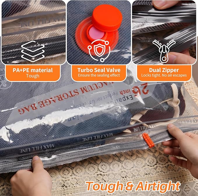 Vacuum Seal Bags for Clothing Travel, Rechargeable Wireless Pump, Portable Space Saver Bags for Clothing Travel in 3 Combo sizes, Compression Packing for Luggage, Seasonal Storage 12 Combo Set