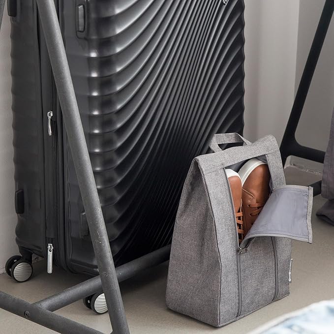 Bigso Travel Shoe Bag - Durable and Soft Polyester Organizational Shoe Bags for Travel Luggage - Double Zippers and Strong Handle - 9.4in x 5.9in x 13.8in - Gray