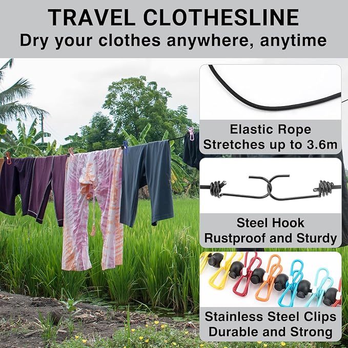 Travel Washing Machine & Retractable Clothesline - Hand Washing Machine & Portable Clothes Washer - Durable Travel Laundry Wash Bag & Camping Washing Machine - Portable Manual Clothes Washer