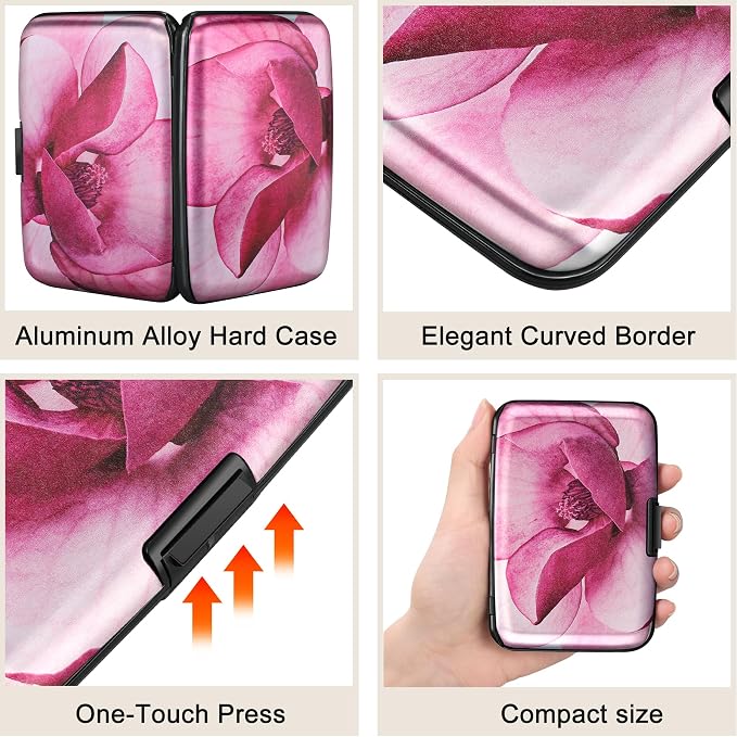 ELFISH Mini RFID Aluminum Wallet Credit Cards Holder Business Card Case Metal ID Case for Men Women(Pink Magnolia) - Image 3