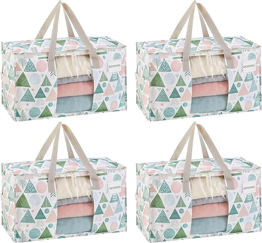 VENO 4 Pack Moving Bags, Large Christmas Storage Bins with lids, Packing Supplies for College, Alternative to Moving Boxes, Foldable, Heavy-Duty Tote, Christmas Pattern (Pastel Forest, 4 Pack)