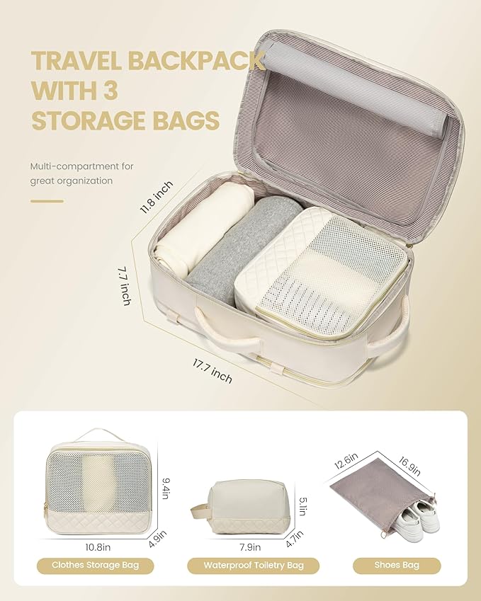 LOVEVOOK Travel Backpack for Women, Carry on Backpack for Airplanes,TSA Personal Item Travel Bag fits 15.6" Laptop,Travel Essentials Carry On Bag Flight Approved with 3 Packing Cubes