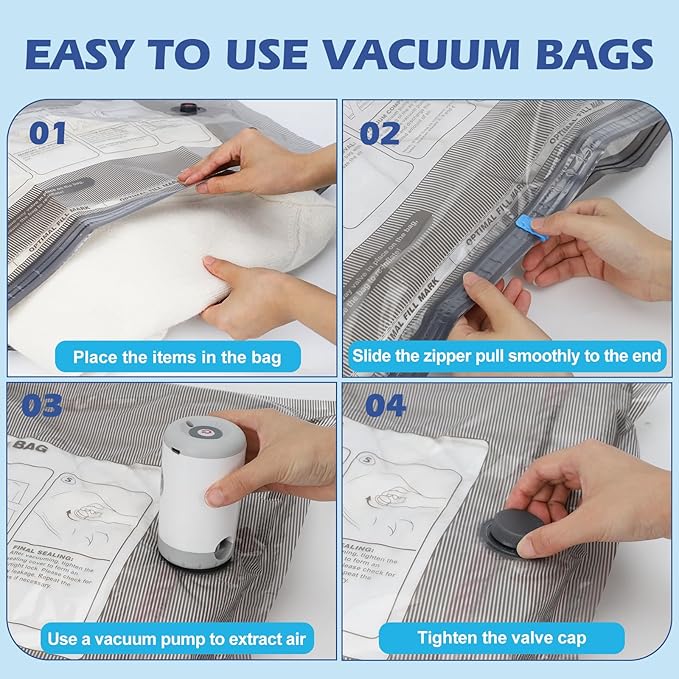 Fantictas Vacuum Storage Bags for Travel Luggage, 18 Pack Space Saver Bags with 4000Pa USB Rechargeable Electric Pump - 1500mAh High Suction - 3 Sizes Assorted Compression Bags for Clothes Storage