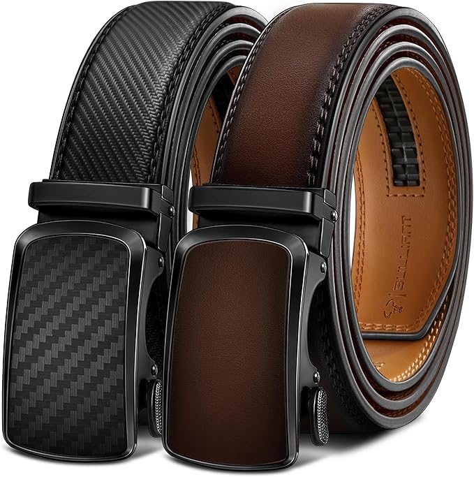 BULLIANT Men's Ratchet Leather Belt Trimmable 2Pack 1 3/8"-Gift Boxed by BULLIANT