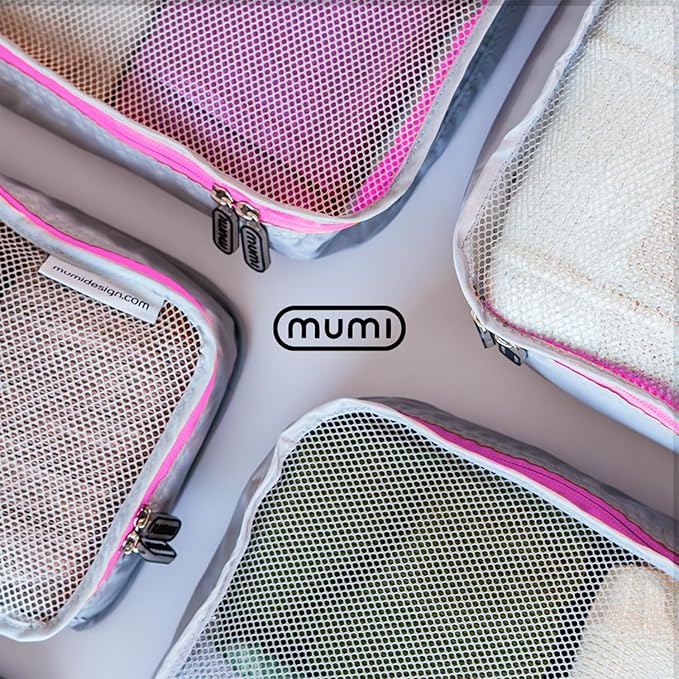 MUMI Packing Cubes - 5 Compression Packing Cubes for Travel, Luggage Organizer Bags for Suitcases, Carry-On, Duffle or Backpack – Mesh, Waterproof Bags for Clothes, Kids & Travel Accessories - Black