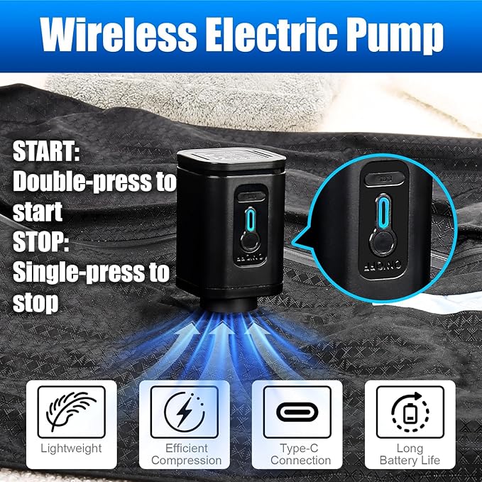 Travel Vacuum Bags with Pump–Electric Wireless Air Pump, Double Layer travel vacuum bags for luggage with IP67 Waterproof (1PC+Pump)