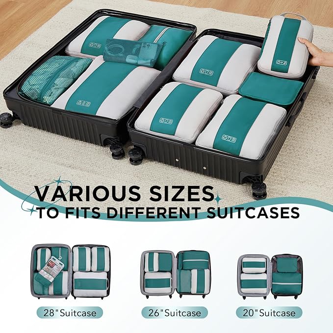 10 Set Compression Packing Cubes for Travel Essentials,Compressible Expandable Packing Cubes for Suitcase,OlarHike Luggage Organizer Bags,Handy Helper for Organizing Clothes(Dark Blue Green)