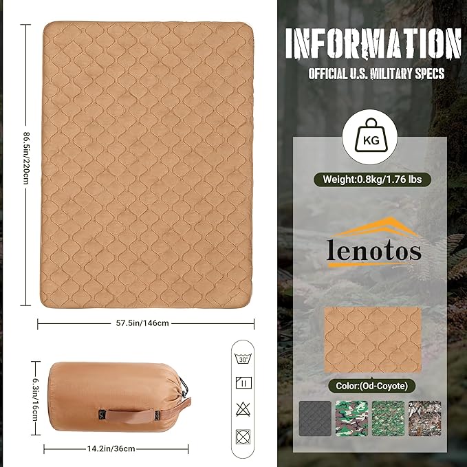 Lenotos Woobie Blanket, Thermal Insulated Military Poncho Liner, Water-Resistant, Portable, Insulation, for Hiking, Survival with Compression Carry Bag (Od - Coyote)