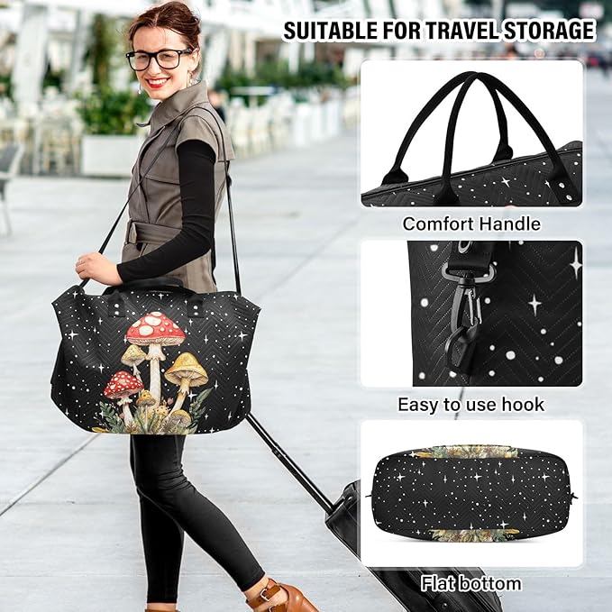 Mushroom Quilted Travel Bags Weekender Duffle Bags With Toiletry Bag Carry on Overnight Duffels Yoga Gym Bag for Airplanes Business Sports