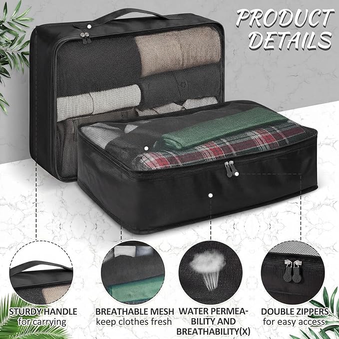 Silkfly 8 Pcs XL Packing Cube for Travel Luggage Organizer Suitcase High Capacity Large Packing Bag Bulk Reusable Mesh Travel Cube for Hiking Camping Accessory, 17.7 x 13 x 4.7 Inch (Black)