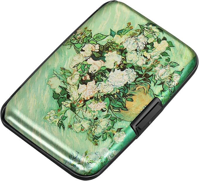 ELFISH Mini RFID Aluminum Wallet Credit Cards Holder Business Card Case Metal ID Case for Men Women(Vase Rose) by ELFISH