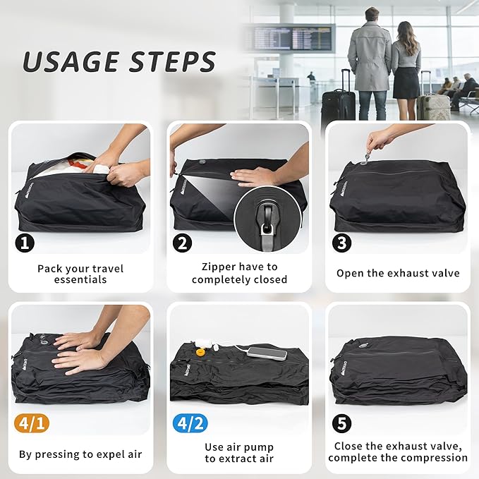 Vacuum Bag for Travel, Professional IPX8 Waterproof Reusable Vacuum Compression Bags for Travel Suitcases, Durable Space Saver Bag(1 Large,No Pump)