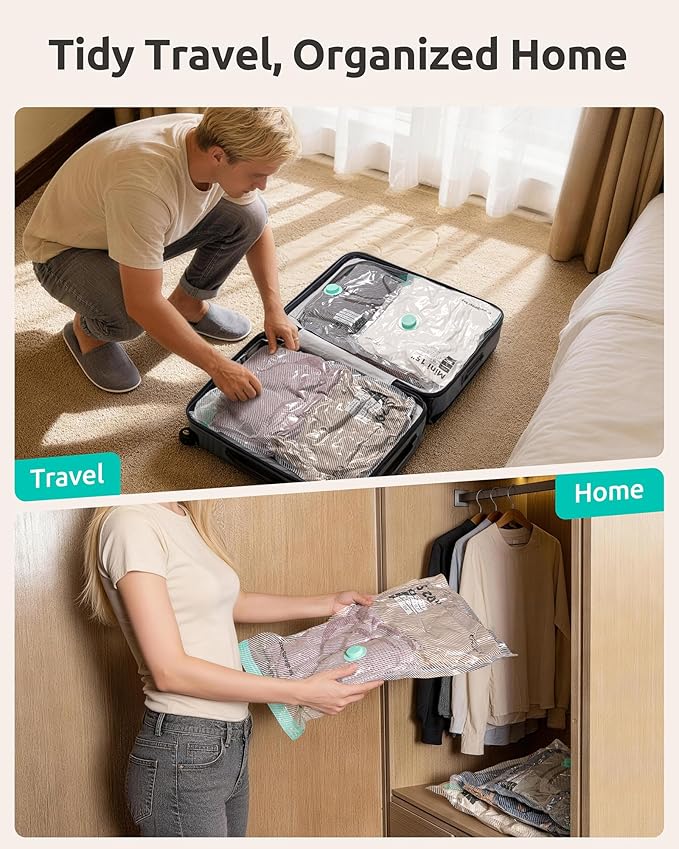 NUTICT 20-Pack Travel Vacuum Storage Bags, Rechargeable Electric Pump, Space Saver Compression Packing Bags for Luggage & Suitcase, Long-Term Reusable Seal Bag for Clothes, Bedding, Seasonal Storage