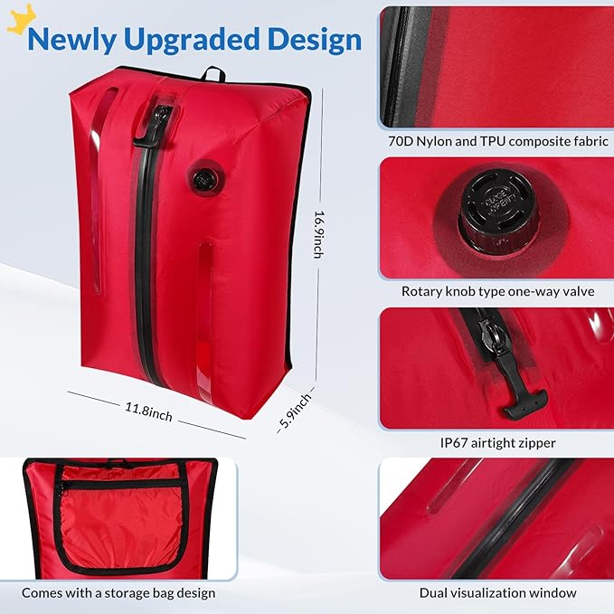 Reusable TPU Travel Vacuum Compression Bags - Waterproof Space Saver Bags for Luggage, Suitcase, Backpack, Storage Organizer (2 Pack, Red)