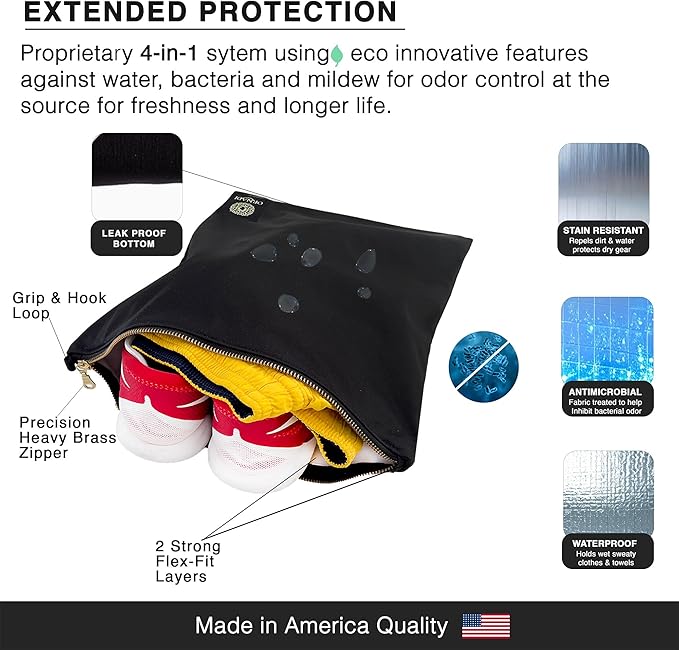 Wet Gym Clothes Bag Waterproof Antimicrobial Sack Bacteria & Odor Control from Dirty Laundry, Swimsuits, Sweaty Shoes for Smell Proof Travel 14 X 17.5" Made in USA by Ornadi