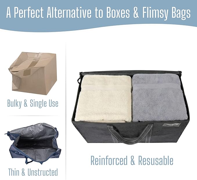VENO 4 Pack Heavy Duty Moving Bags, Extra Large Storage Bags with Reinforced Handles & Strong Zippers, Foldable & Reusable Moving Box Alternative for Clothes & Dorm Storage