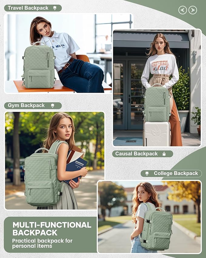 Travel Vacuum Storage Backpack with Air Pump Vacuum Seal Compression Space Saver Bags Clothing Vacpack 18x14x8 inches Travel Bag Carry on Personal item Laptop Work Backpacks Women LightGreen