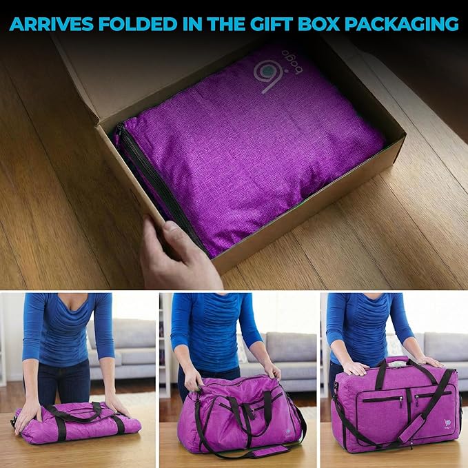 Bago Large Duffle Bag for Travel Women & Men. Durable Lightweight Foldable Travel Duffel Bags For Traveling Women. 100L Duffle Bags for Overnight Bag With Shoe Compartment Collapsible Weekender duffel