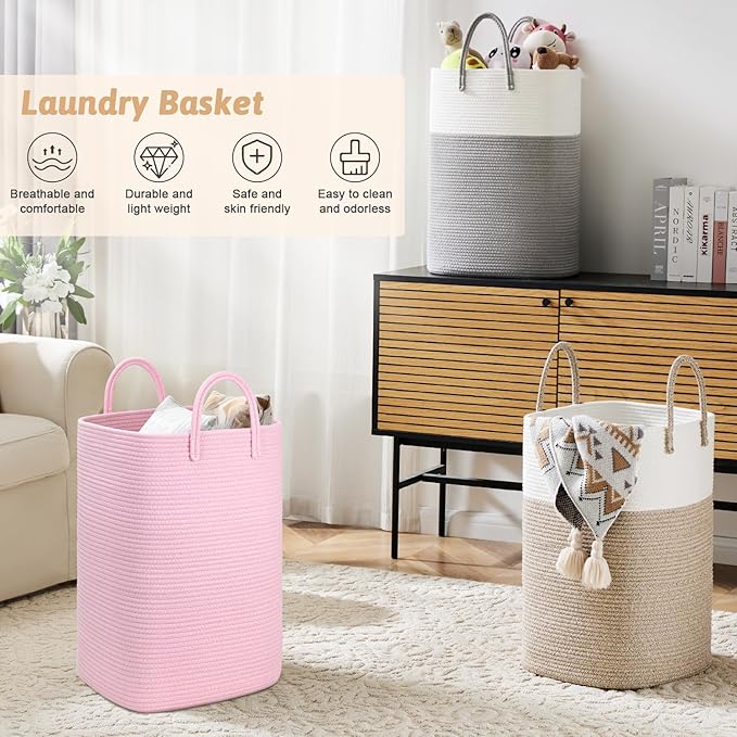 Artfeel Laundry Basket,Woven Cotton Rope Laundry Hamper,60L Versatile Storage for Dirty Clothes,Baby Toys,and Blankets in Bathroom, Nursery,and Living Room