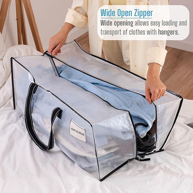 VENO 10 Pack Heavy Duty Moving Bags, Clear Packing Bags for Easy Visibility, Alternative to Moving Boxes, Storage Bins for Clothes, Blankets, Comforters, College Dorm Essentials (Clear, 10 Pack)