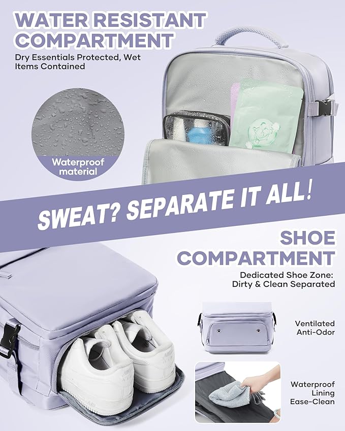 WONHOX Vacuum Seal Travel Backpack with Air Pump,Compression Vacpack Waterproof Carry On Backpack for Travel Women Men with Vacuum System,Airlines Approved Daypack Laptop Space Saver Bags,Lilac