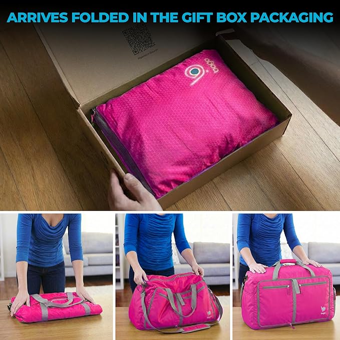 Bago Compact Duffle Bag for Travel Women & Men. Durable Lightweight Foldable Travel Duffel Bags For Traveling Women. 40L Duffle Bags a Reliable Weekender duffel or Overnight Bag With Shoe Compartment