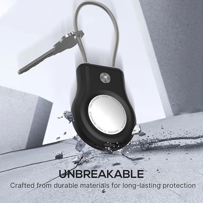 Air Tag Holder - (4 Pack) Air tag Lock Keychain with Wire Cable Compatible with Apple AirTag,Ultra Durable Anti-Lost Protective Case with Keyring for Luggage, Key, Backpack, Pet, Bag, Black - Image 5