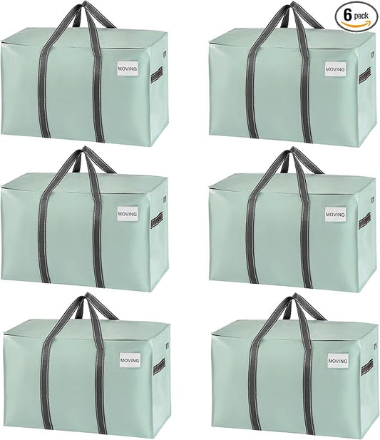 VENO 6 Pack Heavy Duty Moving Bags, Extra Large Storage Bags with Reinforced Handles & Strong Zippers, Foldable & Reusable Moving Box Alternative for Clothes & Dorm Storage