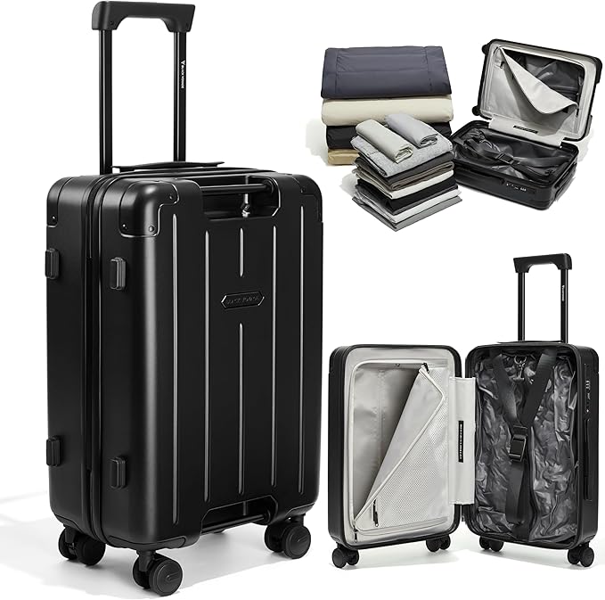BlackVoyage Air Vacuum Seal Suitcase Carry-On 20-Inch Travel Luggage USB Port 20" AirCabin Air Compression Pump (Matte Black - Pro, 50L Capacity (1 Vacuum Bag))