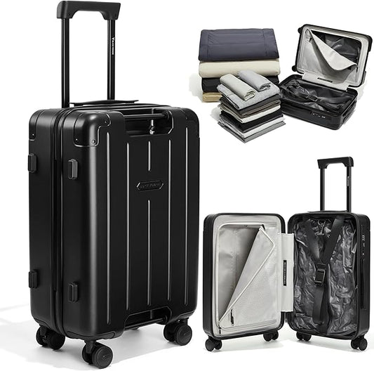 BlackVoyage Air Vacuum Seal Suitcase Carry-On 20-Inch Travel Luggage USB Port 20" AirCabin Air Compression Pump (Matte Black - Pro, 50L Capacity (1 Vacuum Bag))
