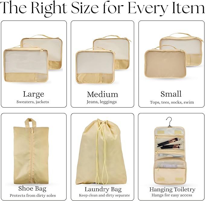Packing Cubes Set – Cute Packing Cubes for Travel, Luggage Organizer Bags for Suitcase, For Kids & Family, Floral, Neutral & Aesthetic Travel Organizer Set-Beige