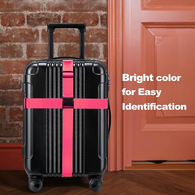 Luggage Straps for Suitcases TSA Approved Travel Belt 4 Pack by Chelmon (Rose Red) - Image 6