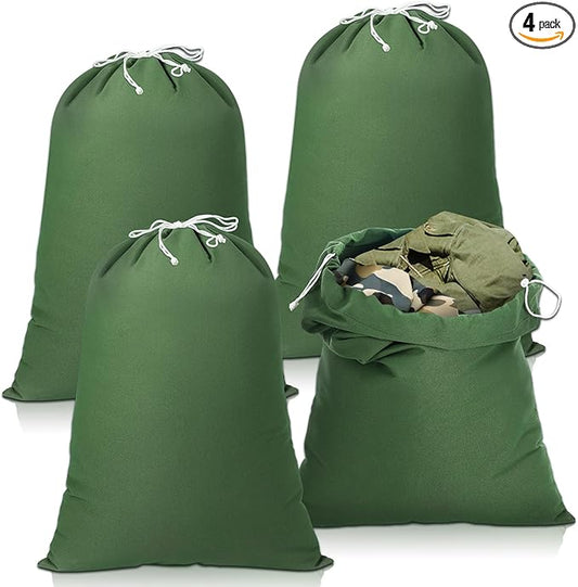 4 Pcs Army Laundry Bags 24'' x 32'' Extra Large Heavy Duty Military Barracks Drawstring Canvas Cotton Laundry Bags for Home Travel Camp Clothes Organizer Storage