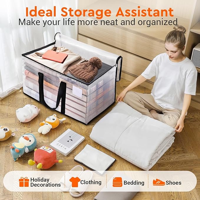 BlissTotes Clear Moving Bags Heavy Duty, 93L Extra Large Storage Bags with Zipper & Reinforced Handles, Waterproof PP Moving Totes for Clothes, Bedding, Comforters, Space Saving Storage (8 Pack)