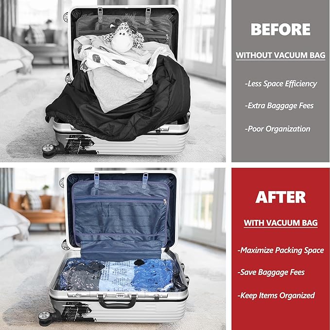 Vacuum Seal Bags for Clothing Travel and Home Storage, Travel Vacuum Bags with Electric Pump, Space Saver Compression Packing Cubes for Luggage Suitcase Bedding Blankets Clothes, 20 Combo