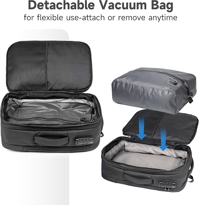 Joryin Air Vacuum Backpack for Travel with Built-in Air Pump,70L Expandable Backpack Vacuum Compression Bag with TSA Lock Waterproof Carry On Large Travel Bag for Airline Laptop Backpack