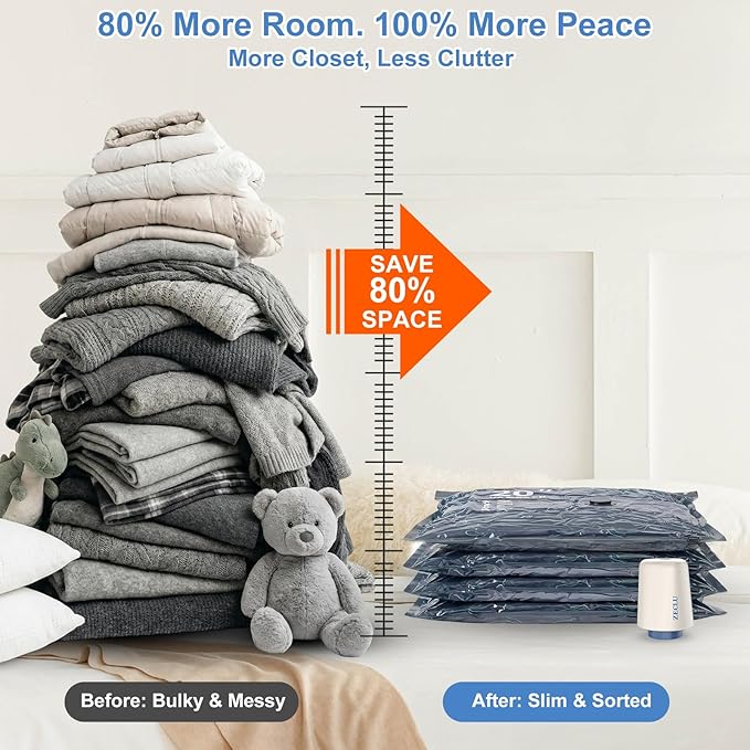 12 Pack Vacuum Seal Bags for Clothing Travel with Electric Air Pump, Packing Cubes Compression for Luggage, Home Storage, Airplane Travel Essentials