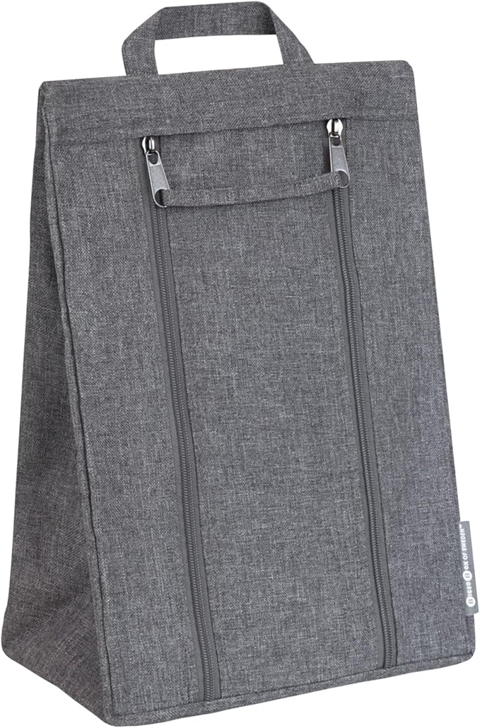 Bigso Travel Shoe Bag - Durable and Soft Polyester Organizational Shoe Bags for Travel Luggage - Double Zippers and Strong Handle - 9.4in x 5.9in x 13.8in - Gray