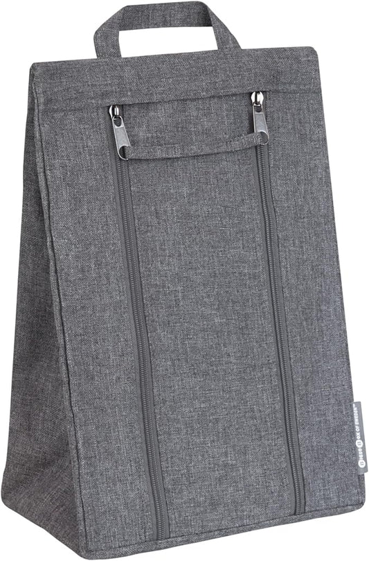 Bigso Travel Shoe Bag - Durable and Soft Polyester Organizational Shoe Bags for Travel Luggage - Double Zippers and Strong Handle - 9.4in x 5.9in x 13.8in - Gray