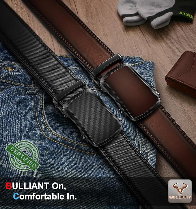 BULLIANT Men's Ratchet Leather Belt Trimmable 2Pack 1 3/8"-Gift Boxed - Image 2