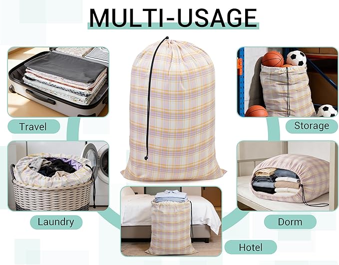 ZPECC Bulk Travel Laundry Bag,Extra Large Heavy Duty Laundry Bags 24 Pack,Washable Dirty Clothes Organizer XL for College Dorm Hotel Camping and Home Storage 30x40(Pink Checkered)