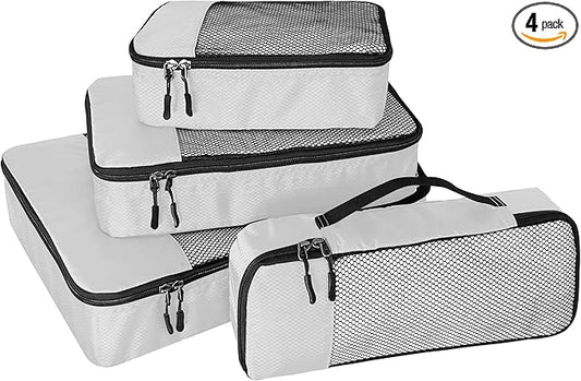 WTREE 4-Piece Packing Cubes Travel Accessories Set for Suitcases - Luggage Organizer Bags with Double Zipper - Mesh Top - Small/Medium/Large/Slim - Beige