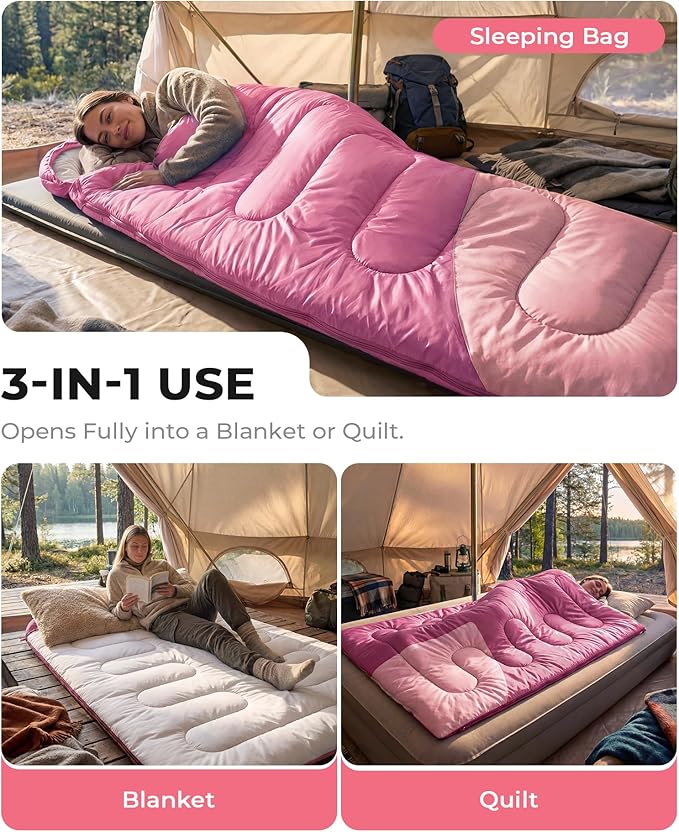 Sleeping Bag for Adults Warm Weather, Compact Lightweight Backpacking Sleeping Bag with Compression Sack, Camping Essentials Gear for Hiking Travel Climbing Outdoor & Indoor Use
