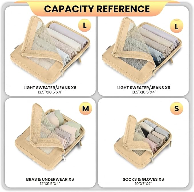 Compression Packing Cubes For Carry On Suitcase 20-22 Inch, 4 Pcs Expandable Packing Cubes For Travel for Luggage, Space Saving Travel Essentials